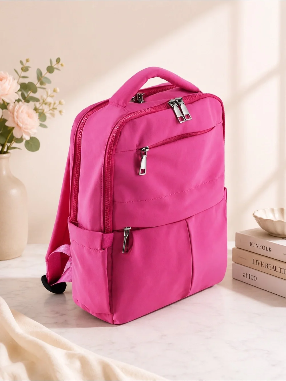 Women’s Pink Compact Backpack - Stylish Everyday Bag - Picture 1 of 2